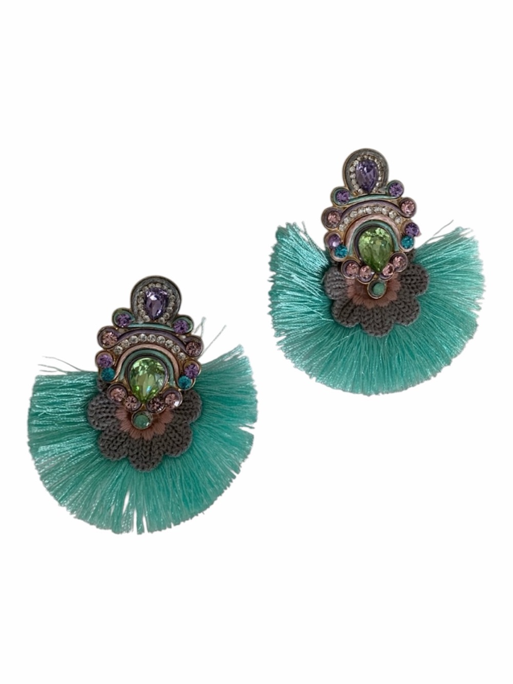 Statement Earrings Rhinestone Jewels Tassels Colorful Pierced Ears Blue Pink